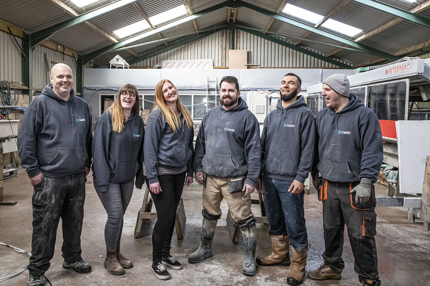 Staff at TS Granite in their Workshops, Part of an Advertising shoot.